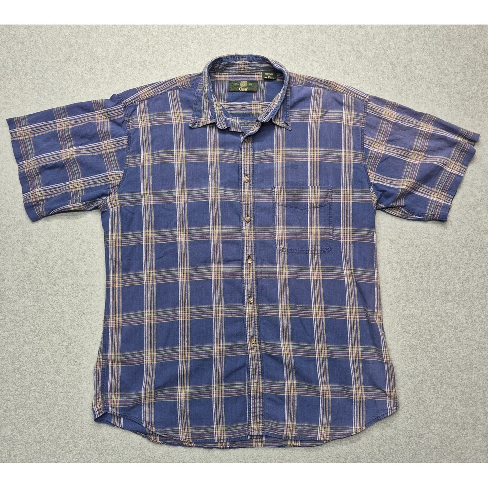 Orvis Shirt Mens XL Blue Plaid Short Sleeve Button Down Casual Pocket Outdoor